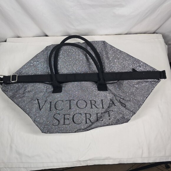 Victoria's Secret Glitter Silver Black "London,New York,Paris" Duffle Weekender - Picture 2 of 12